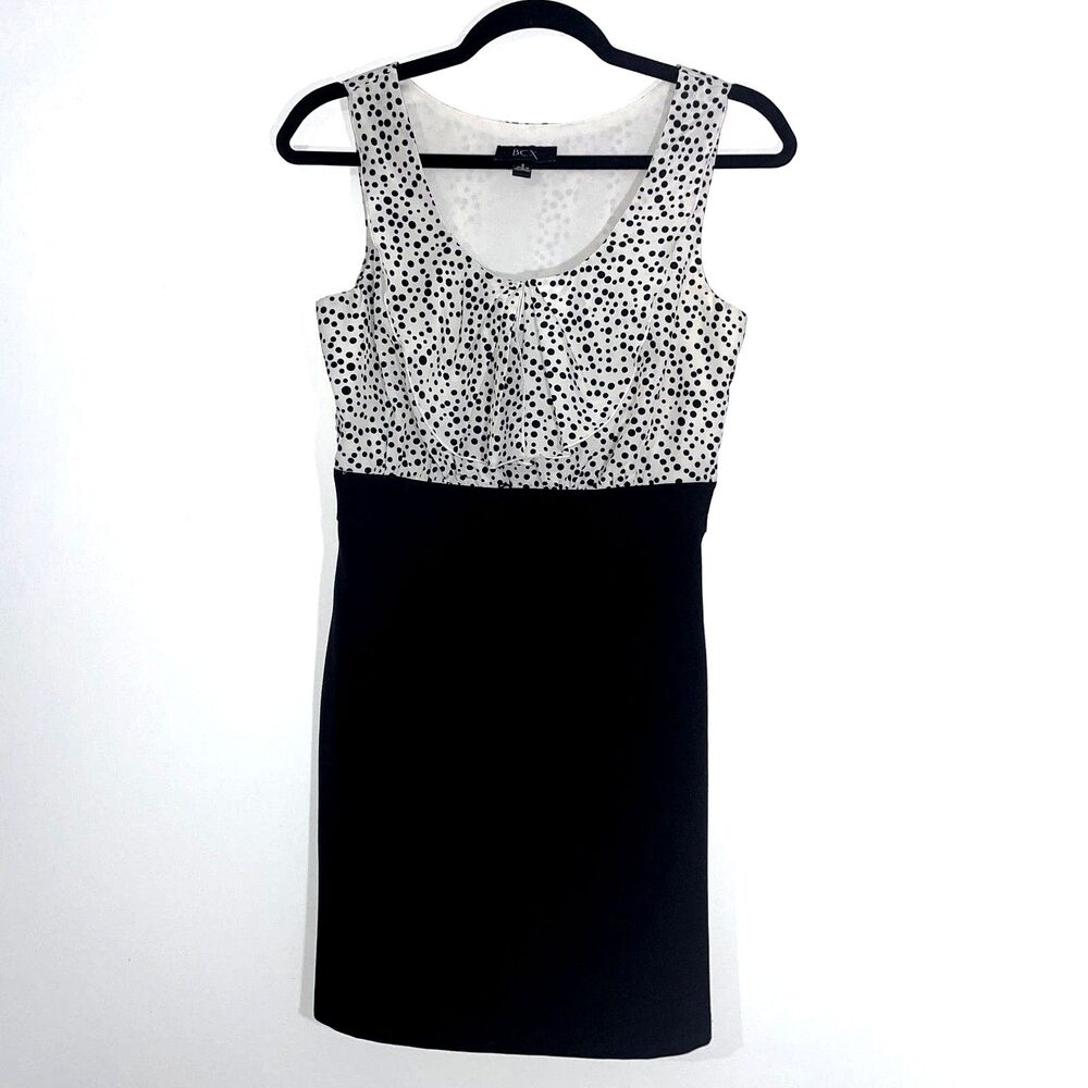 BCX Mixed Media Black and White Polka Dot Sleeveless Career Dress